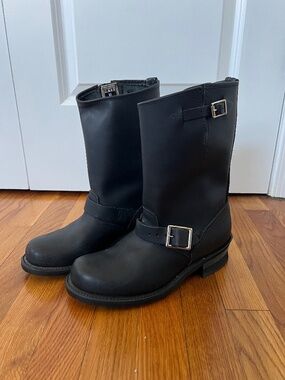 Frye Engineer 12R Black Leather Boots Women’s Size 8 Made in USA Harness Moto